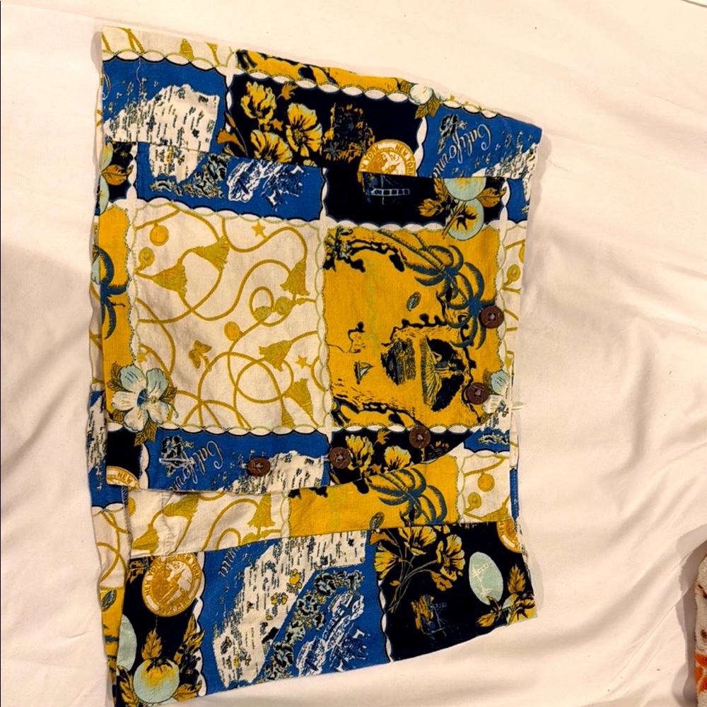 Urban Outfitters Yellow and Blue Patterned Blouse